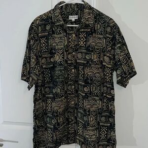 Black Gold TravelSmith Travel Luau Shirt Hawaiian Resort Aloha Hawaii Vacation